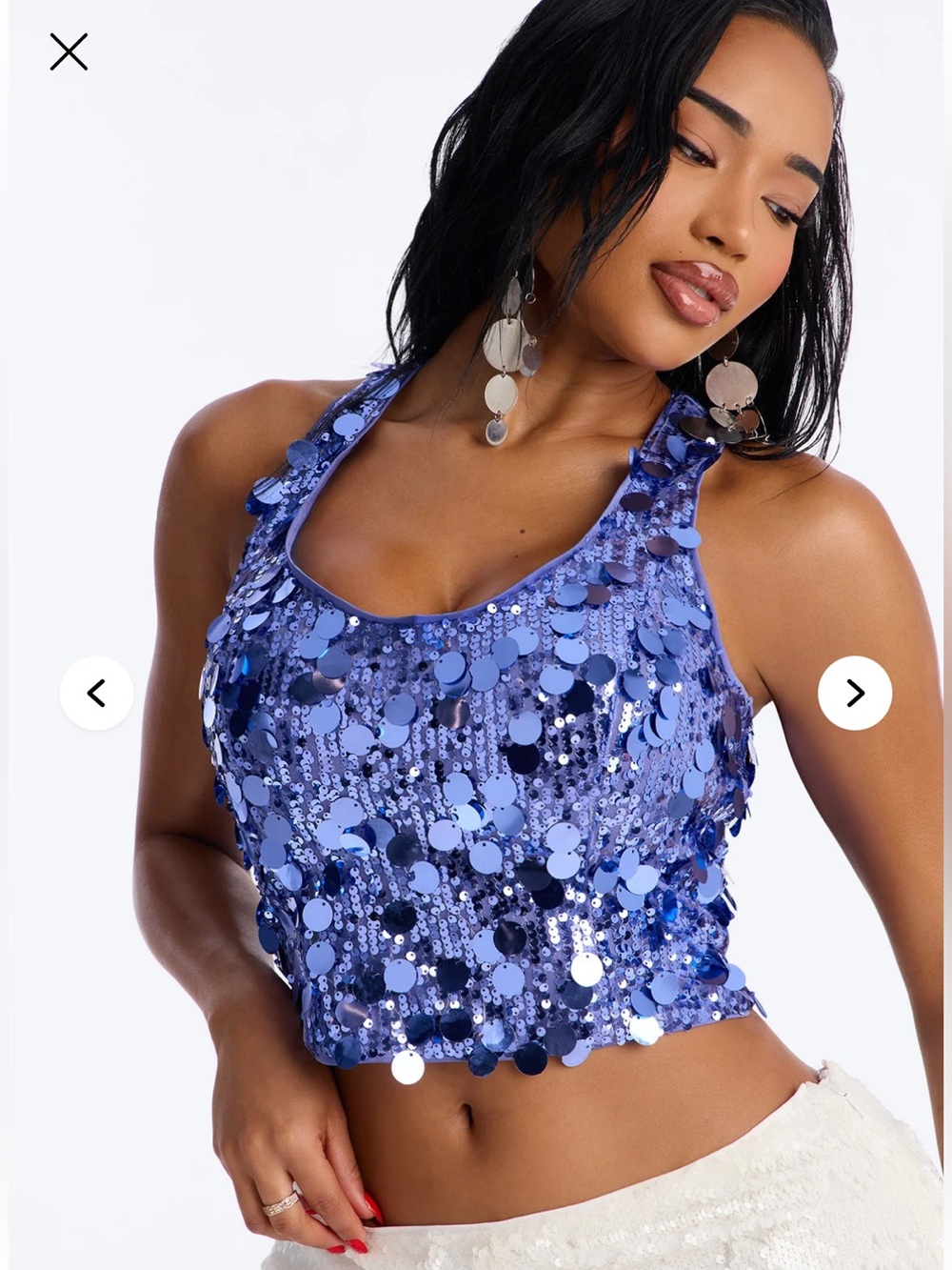 NWT Fashion Nova Periwinkle Sequin Racerback Crop Tank Top Size XL